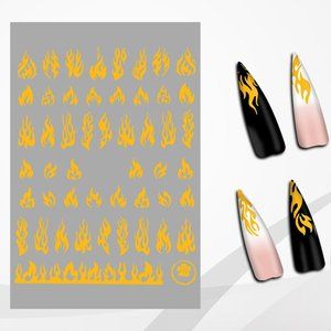 (NA-122)    2 pcs (1 Silver and 1 Gold) Flame Nail Art Stickers